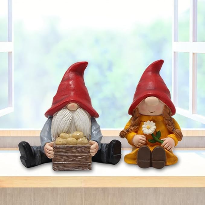 2 PCS Funny Garden Gnome Statues, Creative Resin Dwarf Sculptures, Outdoor Yard Decor, Gnomes Tree Faces for Lawn, Patio, Porch, Miniature Fairy Garden Accessories, Novelty Gift for Indoor/Outdoor Use