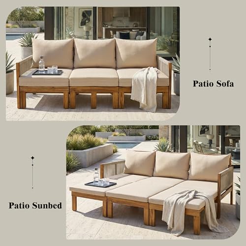 Outdoor Daybed Sofa Bed 3-Seater Acacia Wood Patio Sleeper - Image 4