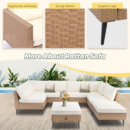 LVUYOYO 8 Pieces Outdoor Patio Furniture Set, Wicker Sectional Sofa Set - Image 5