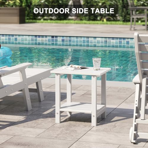 2 Tier Outdoor Side Table with Wood-Like Grain, 16.6" HDPE Adirondack Table - Image 2