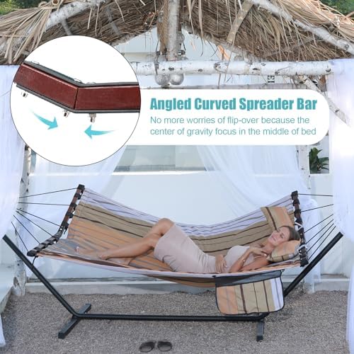 12FT 2 Person Hammock V Shaped Spreader Bar Fall Yellow Stripes - Image 3