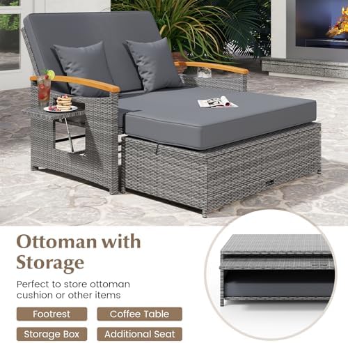 HAPPYGRILL Outdoor Wicker Sofa Daybed, Rattan Loveseat - Image 6