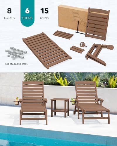 SERWALL HDPE Outdoor Chaise Lounge Set of 2 - Image 7