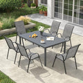 VICLLAX Patio Dining Set, 6 Grey Stackable Chairs & 63" Dark Grey Table by HOME