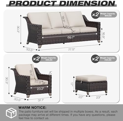 Wicker Patio Furniture Sets, 6 Pieces Upgraded Large Size Outdoor Furniture - Image 2