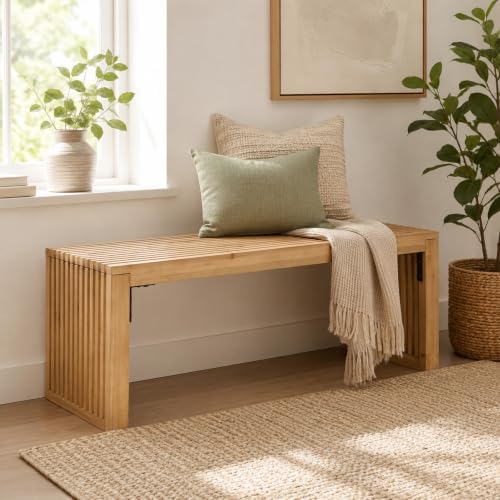 SwallowLiving Solid Wood Slatted Bench 40" Farmhouse Entryway Seat - Image 7