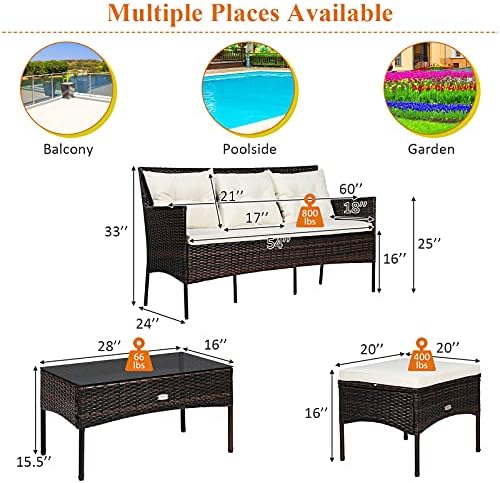 Tangkula 3 Pieces Patio Conversation Set, Outdoor PE Rattan Wicker Furniture - Image 5