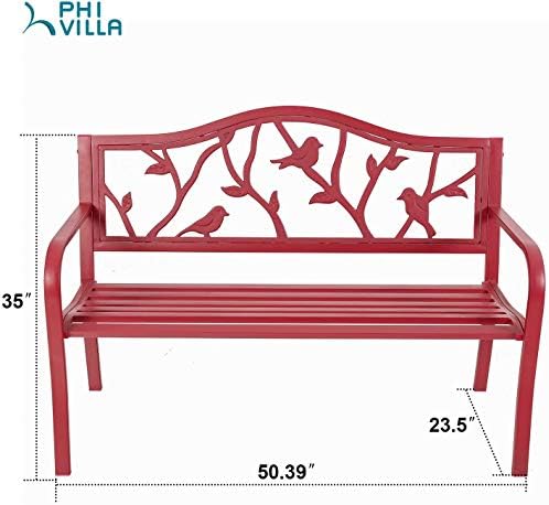 PHI VILLA Outdoor Patio 50 Inches Metal Park Bench - Image 2