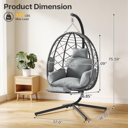 Suteck Hanging Egg Chair with Adjustable Footrest & Stand - Image 2