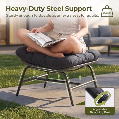 RADIATA Wicker Ottomans Set of 2 Outdoor Chair Footstool Cushion Gray - Image 6