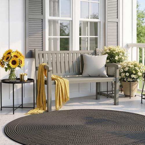 ROJIK Outdoor Bench Resin Patio Chairs Waterproof 2-Person Slatted Chairs - Image 2