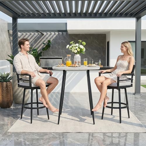 Aluminum Outdoor Swivel Bar Stools Set of 2, Modern Luxury 30 Inch Counter - Image 4