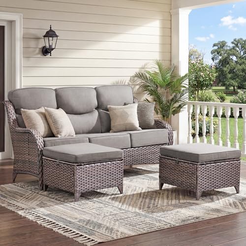 Luxury 3 Pieces Patio Furniture Sets-All Weather Wicker Rattan 3-Seat Sofa Set by JelwalyPatioFurnitureSet
