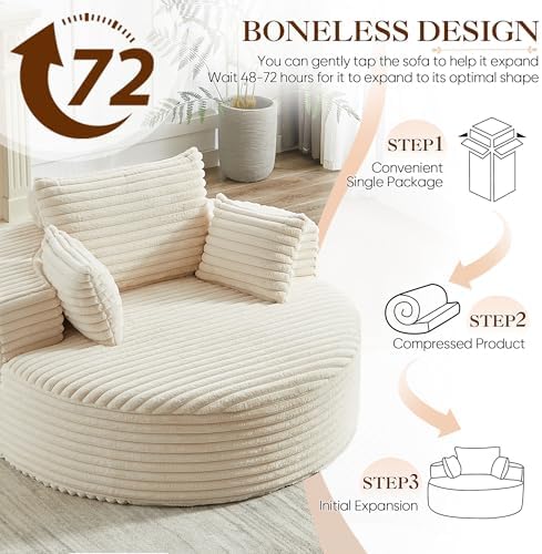 Oversized Round Chaise Longue Chair Indoor, Modern 55-inch Upholstered Corduroy - Image 6