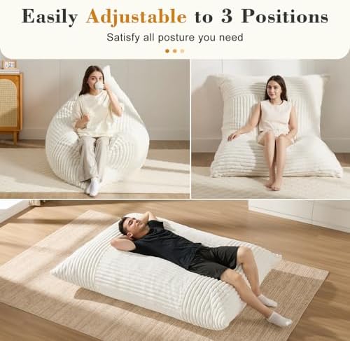 3-in-1 Giant Bean Bag Chair for Adults & Kids, Convertible Floor Sofa to - Image 5