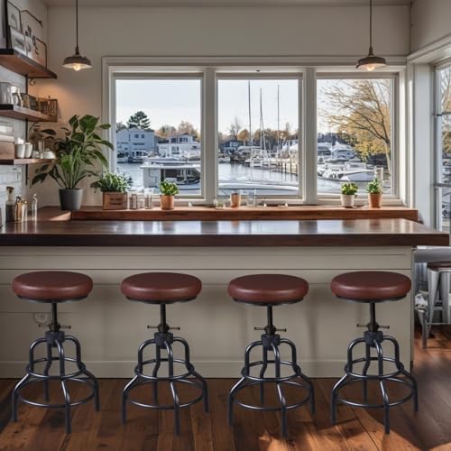 Industrial Bar Stools-Swivel Leather Metal Bar Stool-20-27 Inch Tall Counter - Image 7