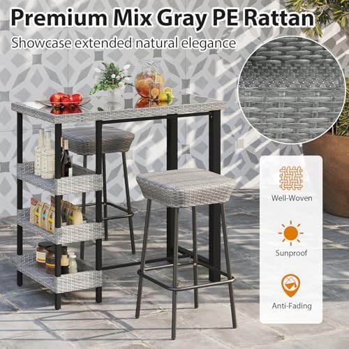 Tangkula 43.5” Outdoor Bar Table, Wicker Bar Height Dining Table, Mix Gray - Image 5