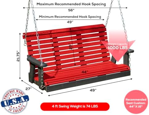 Poly Lumber Wood 4FT Porch Swing Amish Craftsmandship Made in USA HDPE - Image 2