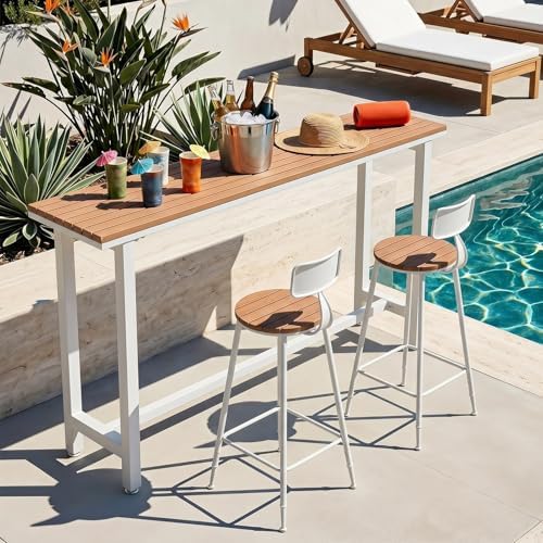 Outside Patio Bar Table Extra Long 47.2"-102.4", Outdoor Wood High Bar Table - Image 3