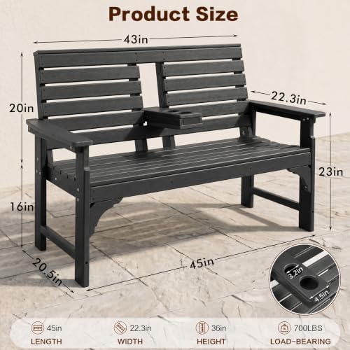 Outdoor Bench, HDPE 2-Person Garden Bench - Image 3