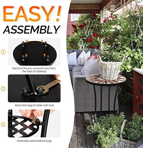 VINGLI Mosaic Outdoor Side Table, Accent Table, Ceramic Tile Top Black Iron - Image 6
