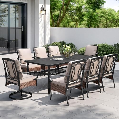 PHI VILLA 9pc Outdoor Dining Set, Wicker Chairs by PHIVILLA