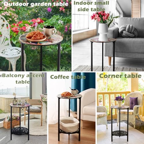 2 Packs Two-Tier Metal Round Side Table Set of Two Black Accent Coffee Tables - Image 7