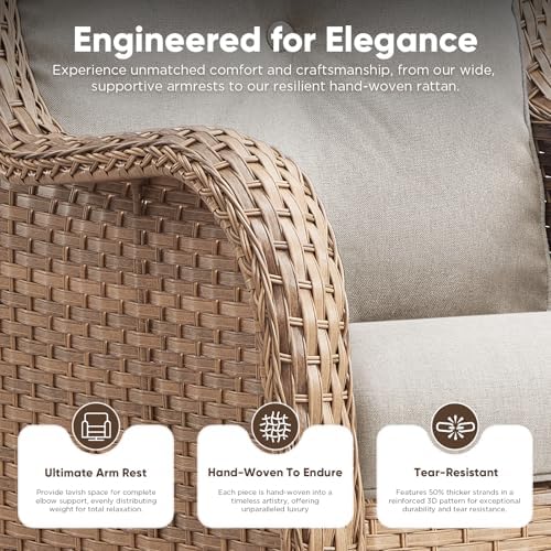 6 Piece Wicker Patio Furniture Set, Outdoor Swivel Rocker Chairs Set of 2 - Image 5