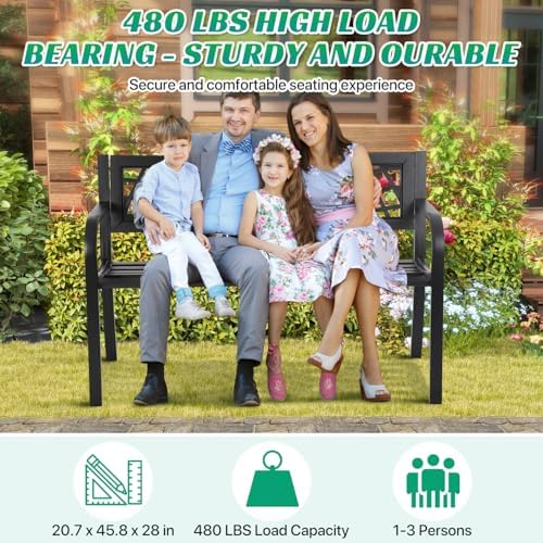 Dkeli Patio Outdoor Bench Park Metal Sturdy Cast Iron Garden Benches Porch - Image 3