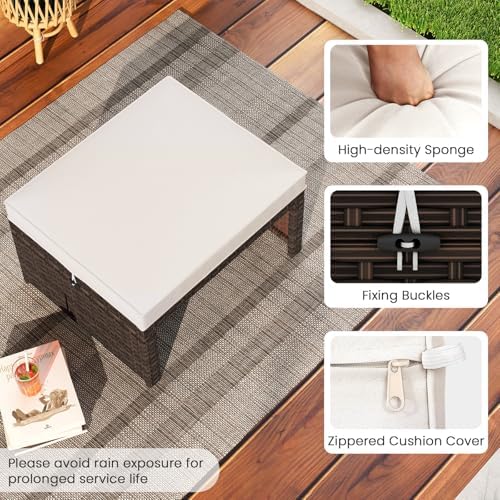 HAPPYGRILL Patio Ottomans Set of 2, PE Rattan Footstools - Image 5