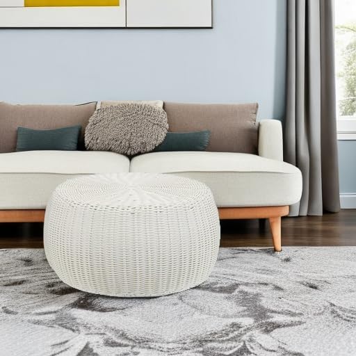 Household Essentials Round Handwoven Resin Storage Stool Ottoman - Image 5