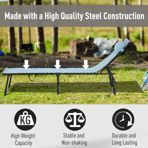 Outsunny Folding Chaise Lounge Chair Outdoor Mesh Seat Baby Blue - Image 5