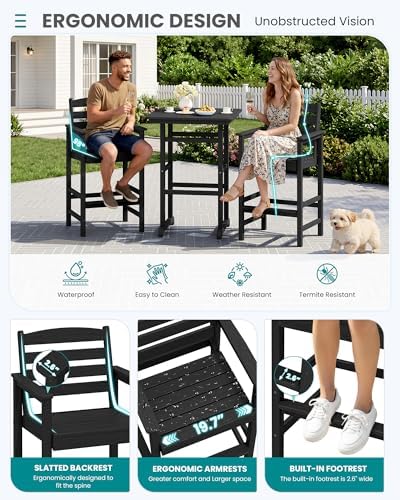 SERWALL 5 Pcs HDPE Bar Height Adirondack Chairs and Bar Table Set - Image 5
