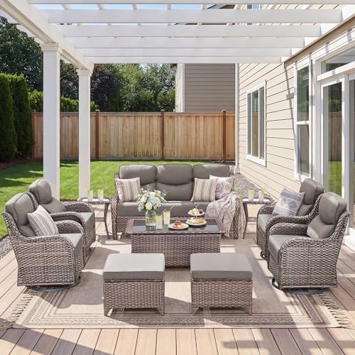 Luxury 10 Pieces Patio Furniture Set, Wicker Swivel Rocker Patio Chairs by JelwalyPatioFurnitureSet