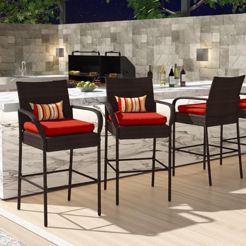 Sundale Outdoor Wicker Bar Stool Set of 6, Patio Counter Height Pub Chair - Image 2