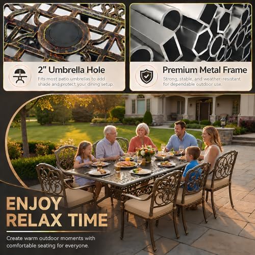 9-Piece Cast Aluminum Outdoor Dining Set Retro Patio Dining Set - Image 2