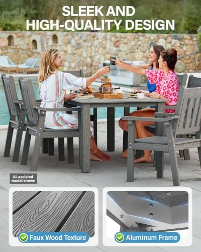 YEFU Outdoor Dining Table for 6, All-Weather HIPS, Aluminum Frame - Image 4