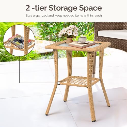 Wicker Rattan Side Table Patio Wicker Table, Outdoor Square Rattan Coffee Table - Image 6