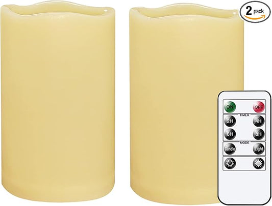 2 Pack 5'' Outdoor Battery Operated Candles with Timer Flameless LED Flickering Candles Waterproof Electric Pillar Decorative Candle for Wedding Party Home Lantern Garden