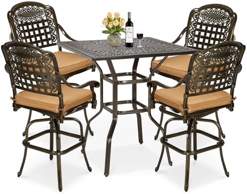 5-Piece Patio Swivel Bar Set, All-Weather Cast Aluminum Outdoor High Bar Stool by MEETWARM