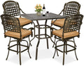 5-Piece Patio Swivel Bar Set, All-Weather Cast Aluminum Outdoor High Bar Stool by MEETWARM