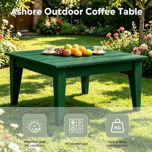 32 Inch Ashore Outdoor Coffee Table, Dark Green - Image 4