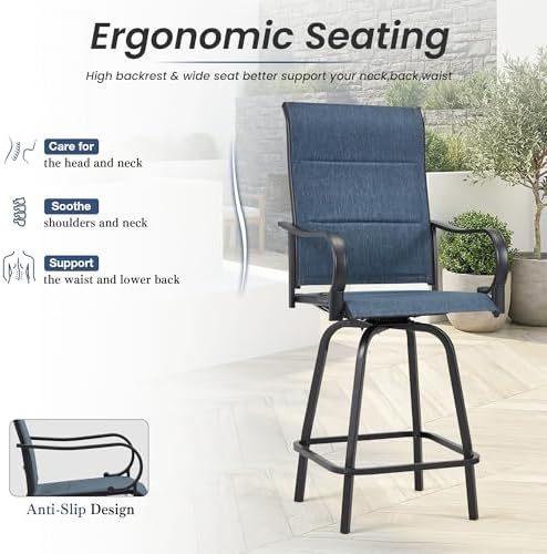 HOMREST 5 Piece Outdoor Swivel Bar Stools Set, Outdoor High Top Table and 4 - Image 4