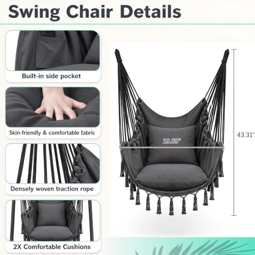 VECELO Hammock Chair with Stand, Sturdy & Rustproof Frame with Anti-Tip Base - Image 6