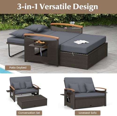 HAPPYGRILL Outdoor Wicker Sofa Daybed, Rattan Loveseat - Image 5