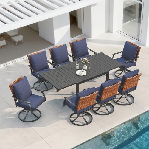 Grand patio 9-Pc Outdoor Swivel Dining Set, 8 Blue Chairs + Table by GrandPatio