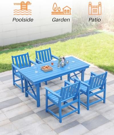 HDPE Outdoor Dining Set of 6, Patio Dining Table Set - Image 5