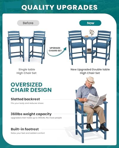 SERWALL Tall Adirondack Chairs Set of 2, Outdoor Bar Height Barstools Chair Set - Image 4