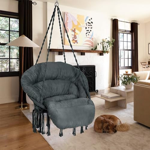 Hammock Chair with Cushion, Handmade Macrame Swing Chair with Hanging Hardware - Image 3