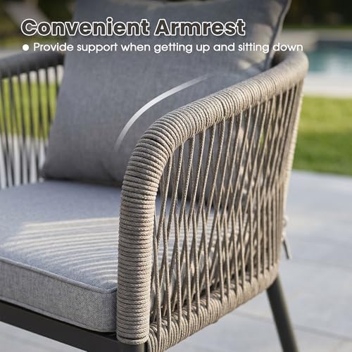 Patio Dining Set, 37.8" Square Table & Grey Cushioned Wicker Chairs - Image 5